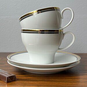 2 Tea Pairs Queen Anne Germany Gold Platinum Rim